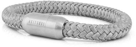 Akitsune Portus Segeltau Armband | Magnetischer Kapselverschluss Armschmuck Damen Anker Herren Maritim - Mattsilber - Grau 22cm
