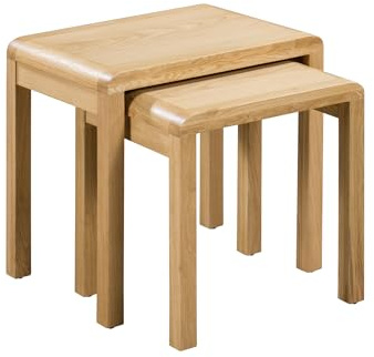 Julian Bowen Curve Oak Nest of Tables, Set of 2 - H50 x W56 x D40cm | Retro Nesting Tables for Living Room, Curved Edges, Solid Oak & Veneers, No Assembly Needed, Space-Saving Nesting Design