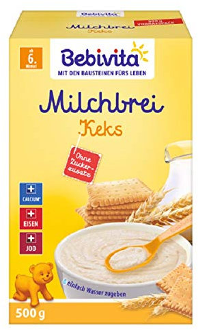 Bebivita Milchbreie ohne Zuckerzusatz-Großpackung, Milchbrei Keks, 4er Pack (4 x 500 g)