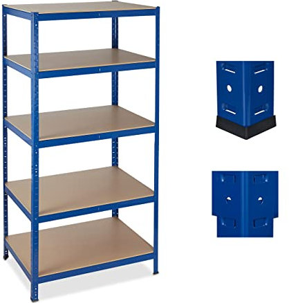 Relaxdays Schwerlastregal, 5 Ebenen, Traglast 1325 kg, Steckregal Keller, Garage, Werkstatt, 180x90x60, Metall/MDF, blau