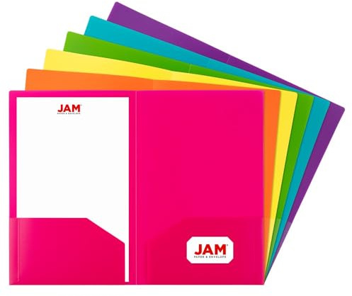 JAM PAPER Legal Heavy Duty Plastic 2 Pocket Presentation Folders - Assorted Fashion Colors - 6/Pack