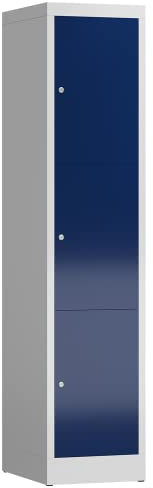 Lüllmann XL Spind Kleiderspind 1 Abteile 3 Fächer 1800 x 400 x 500 mm (RAL 7035/5010 lichtgrau/enzianblau)