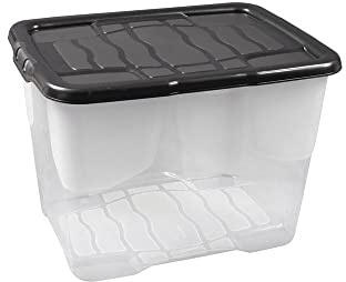 6 Stück - Strata Curve Aufbewahrungsbox mit schwarzem Deckel, 24 Liter, 40x30x28cm - transparent