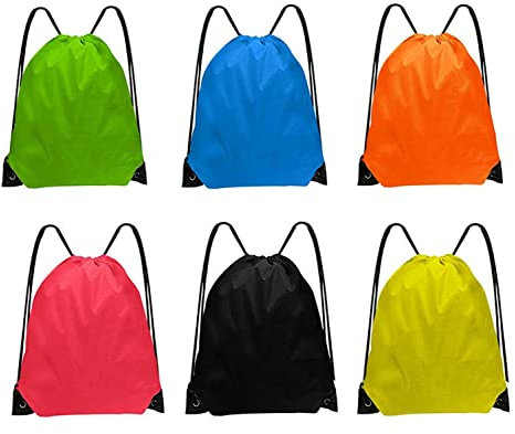 DDSHUN 6 Pack Drawstring Bags Drawstring Gym Bag Waterproof Running Backpacks Sports String Bag String Swim PE Bag for Sports, School, Gym, Travel, Swimming Beach Storage Organization - Multicolor
