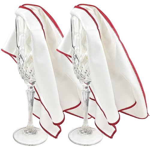Wine Chic The 2-Pack Premium Microfiber Wine Glass Polishing Cloths, Large Lint-Free Drying Towels for Glasses, Stemware, Glassware, Camera Lenses, 25 Inch X 20 Inch (White, 2 Count)