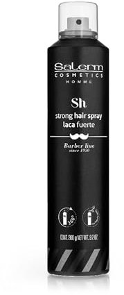 SALERM - Laca para el Pelo Hombre Profesional - Homme Barber Line - 404 ml - Fijación Fuerte - Laca Eco Friendly - Secado Rápido - Efecto Antihumedad - con Filtro Solar UV PS15 - Protección del Color