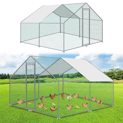 Yakimz Hühnerstall Freilaufgehege 3x4x2m mit Schloss und Tür, Tiergehege Metall 12 m² Hühnerhaus Freigehege Outdoor Geflügelstall, für Hühnerkäfig Kleintiere