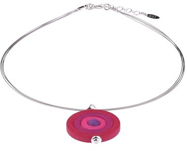 Adi-Modeschmuck augenfälliger Polaris Halsreif 'Fine', originell ausgefallener Anhänger aus kreisförmigen Polaris Elementen, handgefertigt in Berlin (Beerentöne)