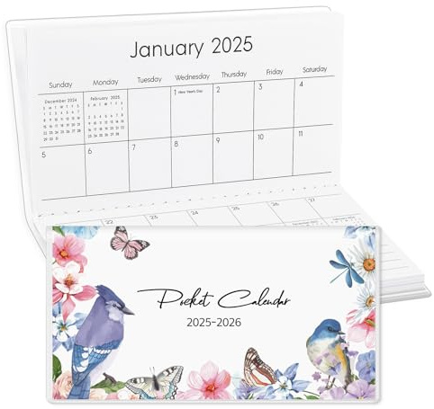Zuozee Pocket Calendar 2025-2026, Small Pocket Planner 2026 for Purse, Monthly Planner with Pvc Cover, Small Size (3.5 x 6), From January 2025 - December 2026 - Bird