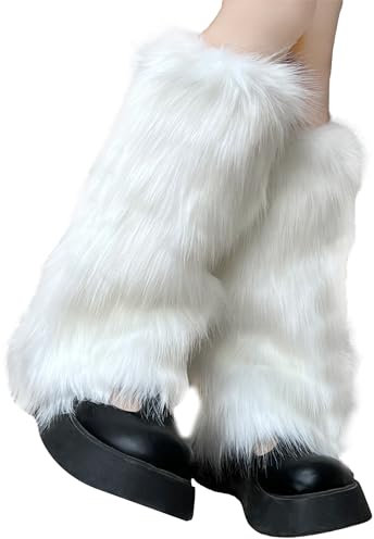 MEMOFYND Warm and Fuzzy White Leg Warmers, Soft Faux Fur, Fluffy for Cozy Winter Days