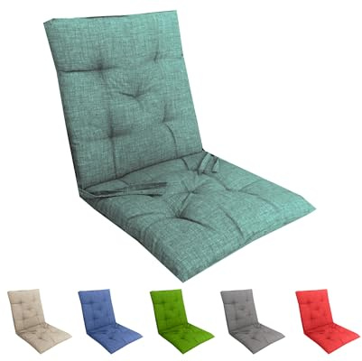 Set 2 Cuscini Sedia con Schienale Cucina Cuscino con Lacci Fascia Elastica da Giardino Esterno Cuscino Imbottito per Sdraio Prendisole Cuscino Poltrona Sdraio Relax Misura 40x80 cm Verde Acqua