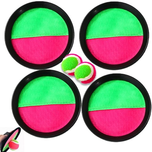 WoRuyKot Balle Velcro Raquette Jouet, Jeu de Lancer et D'attraper la Balle, Jeu de Plage, Jeu de Lancer en Plein Air, Jeu de Balles Velcro avec 4 Palettes de Balles Velcro et 2 Balles Velcro