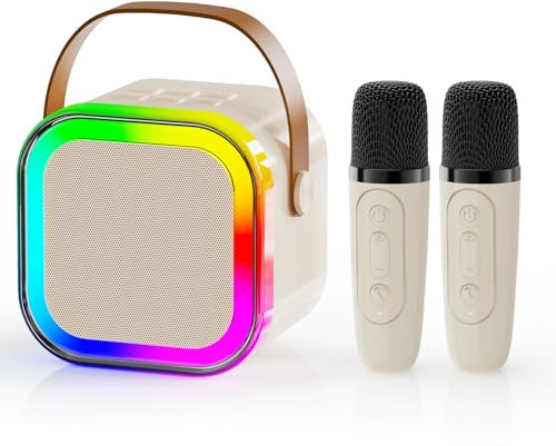 JYX Karaoke para niños Adultos, Mini Altavoz Karaoke con 2 micrófonos inalámbricos y Luces LED, Juguetes para Las niñas los niños Regalos de cumpleaños de Navidad Fiesta en casa de la Familia