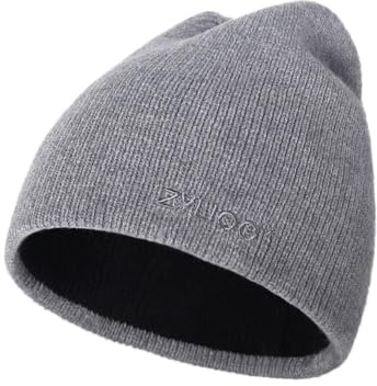 Zylioo S/M/L/XL/XXL Vändbar stickad mössa för stort huvud, vintermössa, vintermössa, varm stickad mufflad klocka, svart / grå, M-XL