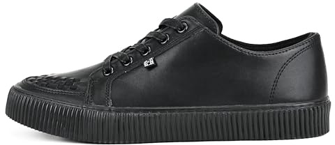 T.U.K. Ribbed Sole Creeper Sneaker - Mens and Womens Fashion Trainers - Skate, Punk, Rock and Goth Shoes in Leather, Suede and Canvas - Colour Black - Size UK M6 / W7