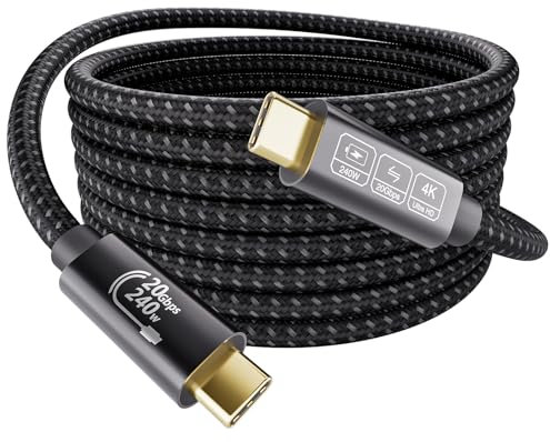 EUDOBEL USB C Kabel, 5 m, 3.2 Video 4 K @ 144 Hz 5 K @ 60 Hz, PD 3.1 240 W, Datenübertragung 20 Gbps für Thunderbolt 4/3, iPhone 16/15, Switch, MacBook, Display, VR, SSD