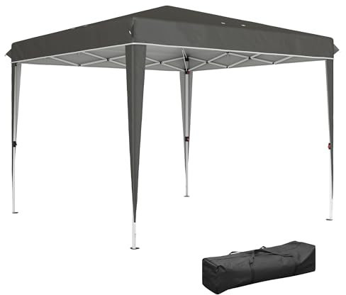 Outsunny Pavillon 3x3m, Hydrofuge Stable résistant à l'hiver Pop-up Pavillon Pliant, Protection UV 50+, Tente de réception Pliante avec Sac, Pavillon de Jardin pour Camping Jardin, Gris foncé