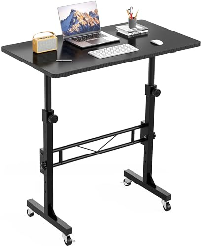 HOMIDEC Height Adjustable Standing Desk, 80x40cm Mobile Small Desk, Portable Home Office Computer Desks with Wheels, Modern Simple Style Desks for Bedroom, Living Room, Office, White