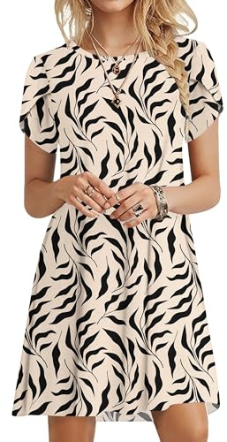 PLOKNRD Robe Été Femme Courte Droite Manches Courtes avec Poches | Robe de plage et t-shirt, coupe fluide et ample, tissu léger. Chic, décontractée, polyvalente, idéale pour l'été et vacances