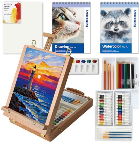Artbreezing Mixed Media Art Set with Art Easel, Complete Art Supplies Kit