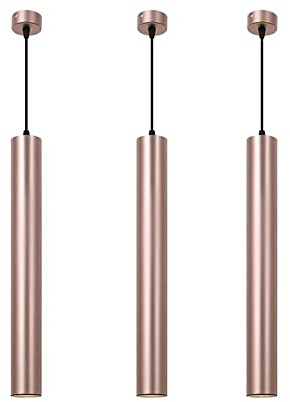 Lámpara Colgante cilíndrica con Foco LED de 3 Piezas, lámpara Colgante de Techo de Metal de Tubo Largo Pintado de 3 W, luminarias de suspensión para Isla de Cocina, Bar, mostrador,