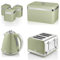 Swan Retro Green 1.5L 3KW Jug Kettle, 4 Slice Toaster, Bread Bin and Set of 3 Tea, Coffee, Sugar Canisters. Retro Design Matching Kitchen Set of 6 in Green