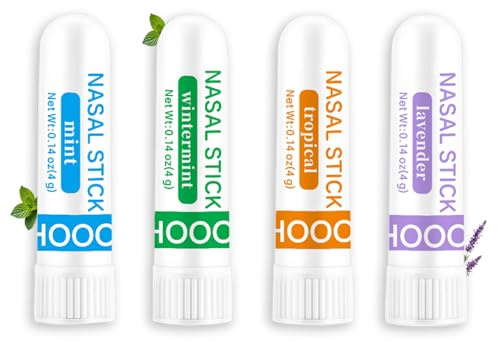 KHOOOH Nasal Stick Variety Pack - Natural Herbal Inhaler for Refreshing Breath, Portable Aromatherapy to Stay Awake & Energetic, 4 Pcs Set