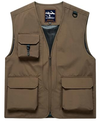 HYCOPROT Gilet da Pesca Uomo Outdoor Viaggio Gilet Casual Senza Maniche per Uomo Leggero Impermeabile Giacca Utility Cargo da Lavoro Cappotto Invernale con 5 Tasche Caccia Escursionismo Arrampicata