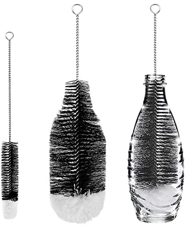 iYInJuan 2 spazzole lunghe per bottiglie, spazzola per bottiglie, aiuto domestico per caraffa in vetro/bottiglie di sodio/biberon (nero)