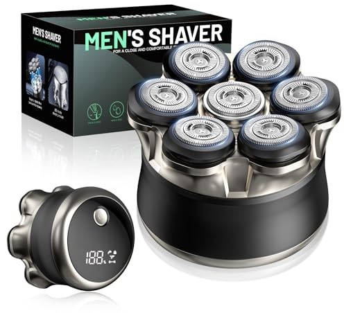 Rasoio Testa Uomo 7D, Rasoio Elettrico Calvo con Testina Magnetica, IPX6 Impermeabile, Ricarica Rapida Type-C, Display LED e Batteria 1200 mAh, Facile da Pulire