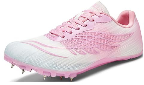 Friidrottsskor Dam, 100-400 Meter 8 Spikar Löpning Racingskor Professionella Sprint Sport Sneakers Utomhus Hoppning Träningsskor,Pink,35 EU