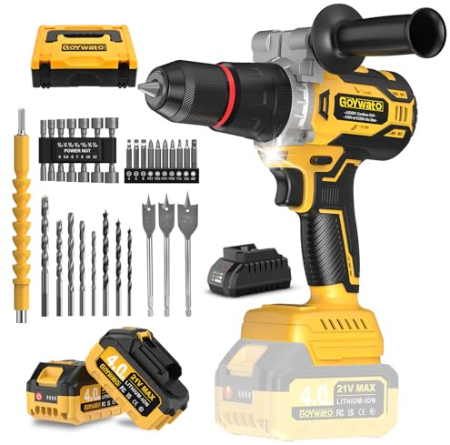 GoYwato 140Nm Trapano Avvitatore a Batteria - 21V 2300rpm Max Brushless Trapano a Percussione con 2 Batterie da 4,0Ah, 20+3 Coppia, 13mm Mandrino, 2 Velocità, per Casa Progetto e Fai Da Te