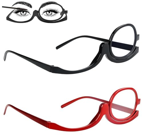2 Pcs Makeup Reading Glasses (+2.50, +3.50) Makeup Glasses With 180° Rotatable Flip-Down Magnifying Single Lens Women Make up Essential Tool for Women Girls Magnifying Cosmetic Readers (Black Red)