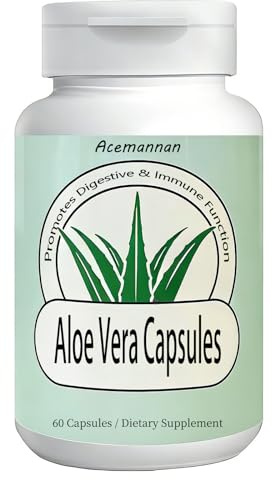 Acemannan Aloe Vera Capsules, Pure Natural Aloe Supplement, Support Digestive & Immune Function, 60 Caps