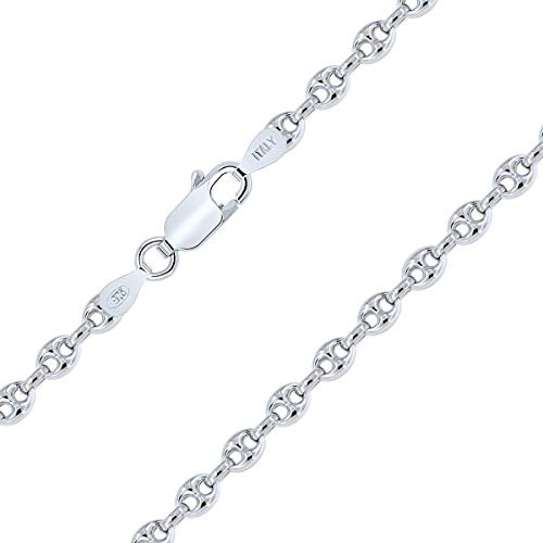 PLANETYS - Kaffeebohne Bohnenkette 925 Sterling Silber Rhodiniert Kette - Halskette - 3.2 mm Breite Längen 45 cm