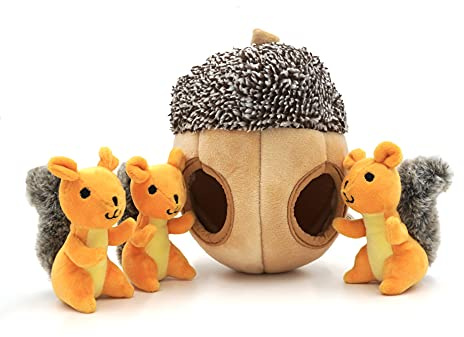MODERN WAVE - Interactive Squeaky Plush Hide and Seek Squirrel Type Puzzle Toy for Dogs, Medium Size (Nut and Squirrels)