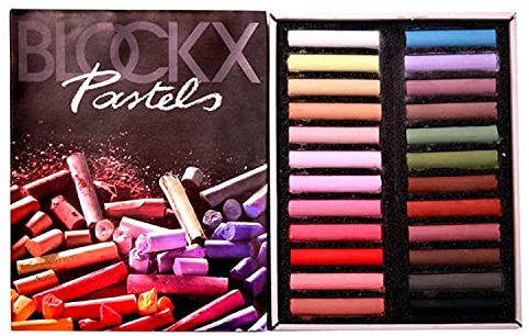Blockx Lot de 24 craies pastel pour artistes en carton fin - Fabriquées à la main avec des pigments purs - Couleurs vives et opacité