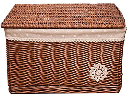 Cesto Portaoggetti Intrecciato in Rattan Con Coperchio Scatola Organizzatrice Per Cosmetici E Oggetti Vari Perfetta Per Camera Da Letto E Soggiorno Piccola