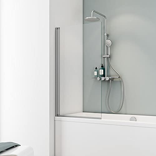 Schulte parete per vasca da bagno l.60 x a.140 cm, colore alluminio naturale, sopravasca anta girevole 180° contro la parete, vetro di sicurezza 5 mm trasparente, guarnizione inclusa