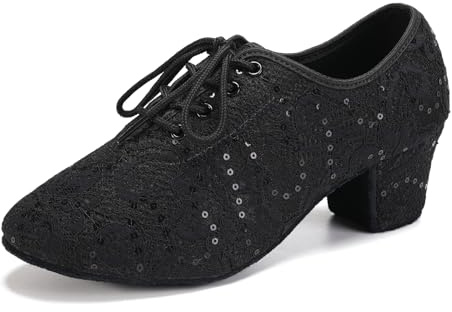 RUYBOZRY Femmes De Chaussures de Danse Latine Bout Fermé avec Lacets Chaussures de Danse Latine de Salon Salsa Tango Professionnelle De Salon Chaussure de Danse,Modèle LPWMMD