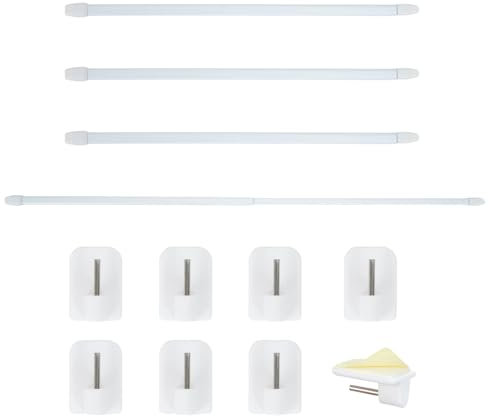 HASUDEI 4 Stück Gardinenstange zum Klemmen mit Selbstklebehaken Gardinenstange Ausziehbar ohne Bohren Teleskopstange Duschvorhangstange Kleiderstange Vorhangstange Scheibengardinenstange (30-50cm)