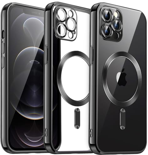 JETech Weiche Klar Hülle für iPhone 12 Pro 6,1 Zoll, Kameraschutz Vollständiger, Kompatibel mit MagSafe Kabellosem Laden, Stoßfest Elektroplattiert TPU Handyhülle (Schwarz)