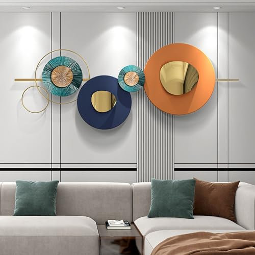 GERHWASH Wanddeko - Modernes Kreative Geometrische Rund Metall Wandbild - Wandschmuck für Schlafzimmer, Wohnzimmer, Flur, Esszimmer - 150 x 57cm