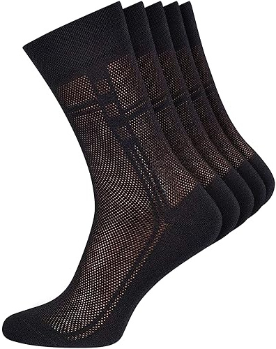 Duna 5 Pairs Cotton Mens Dress Socks - Ultra Thin Breathable Lightweight Crew Length Formal Suit Socks size 13-15 Black