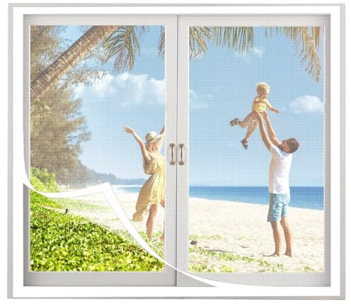 Fly Screen Window - Insect Protection Roller Blind self-Adhesive - Fly Screen Fiberglass net 110x160cm Window Screen mesh White