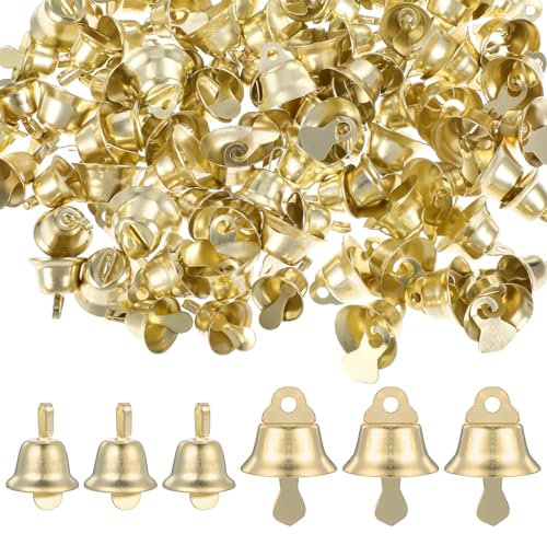 100 Stück Mini-Goldglocken, Kleine GlöCkchen zum Basteln, SchellenglöCkchen zum Basteln, Hochzeitsglocken zum LäUten Bei Hochzeiten, Papier-Hochzeitsglocken, Dekoration, Vintage-Glocken zum Basteln Un
