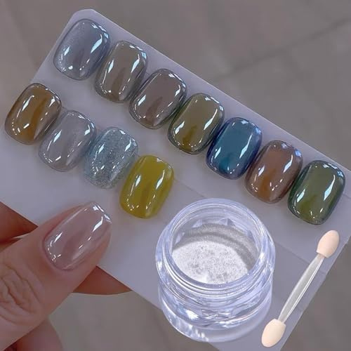 Wahrshei Clear Poudre Blanche Chrome Ongle, Poudre de Chrome Perlée Avec Effet Chatoyant Pearl, Pearl Effect Powder pour Glazed Donut Nails