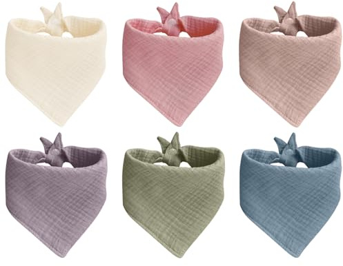 DBTW 6Pcs Baby Bandana Dribble Bibs, Soft & Absorbent for Teething and Drooling, with 2 Adjustable Snaps - Ideal for Newborns and Toddlers