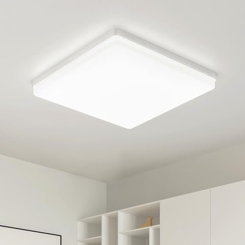 Kuwork Plafoniera LED Soffitto 48W: 30x30CM 4000K Lampada da Soffitto LED Moderno, 4800LM Lampadario Led Luce Soffitto per Camera da Letto, Bagno, Cucina, Soggiorno, Balcone, Quadrato, Bianco