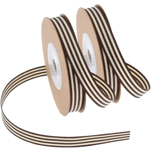 Ymxygz 2 Rollos De Cinta De Grosgrain a Rayas, Cinta Decorativa a Rayas Marrón Y Blanca para Envolver Regalos, Decoración De Fiestas, Manualidades (10 Yardas)